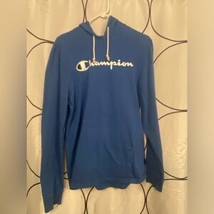 Champion Heavyweight Royal Blue Jersey Hoodie with White Logo